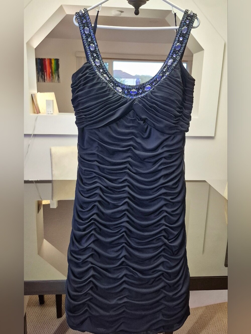Embellished Laura Plus Navy Ruched Midi Dress With Sequins